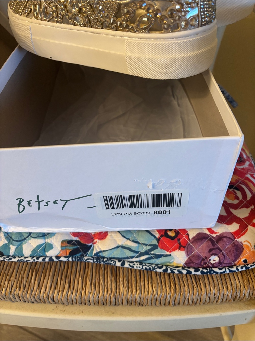 Betsey Johnson Gold Floral Crystal Lace-Up Sneakers - Picture 3 of 3